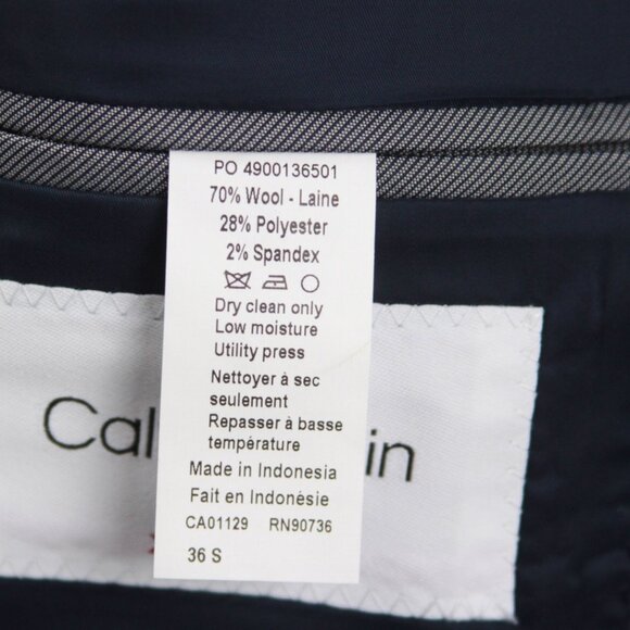 Calvin Klein Men's Blazer Jacket Size‎ 36S Slim-Fit Blue plaid Wool Blend E04541 - Picture 6 of 8